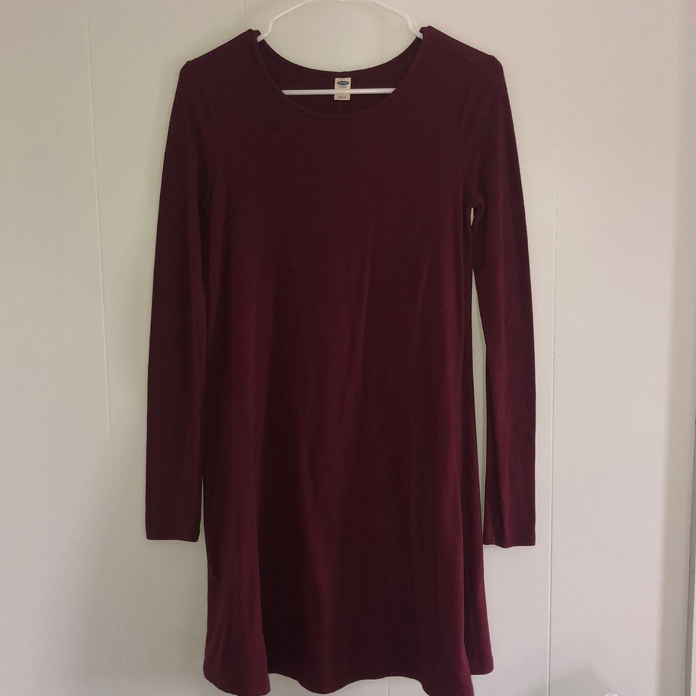 Old Navy Maroon Long Sleeve Swing Skater Dress - Picture 2 of 3